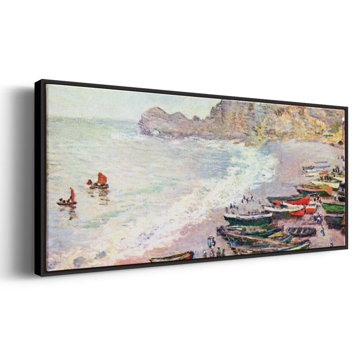 Étretat, the Beach and La Porte d'Amont - Floater Framed Canvas Print