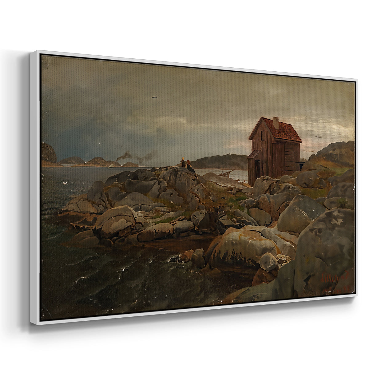 A Fisherman's Home, Lillesand, 1858 - Floater Framed Canvas Print
