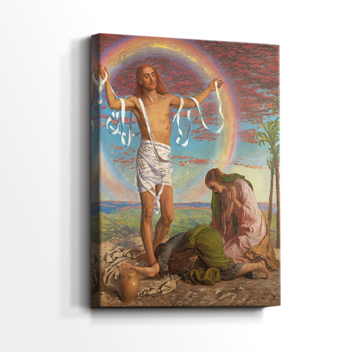Side view of a canvas art print of a classical scene with balanced form and gentle contrast, showing gallery-wrapped depth.
