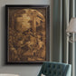 Monochrome religious painting of the raising of Lazarus by Leandro Bassano in an {frame_style_descriptor} displayed in a neutral interior setting.