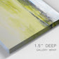 Close-up view of wrapped canvas corner featuring abstract terrace landscape view.