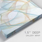 Close-up view of wrapped canvas corner featuring flowing abstract curves and wave patterns.