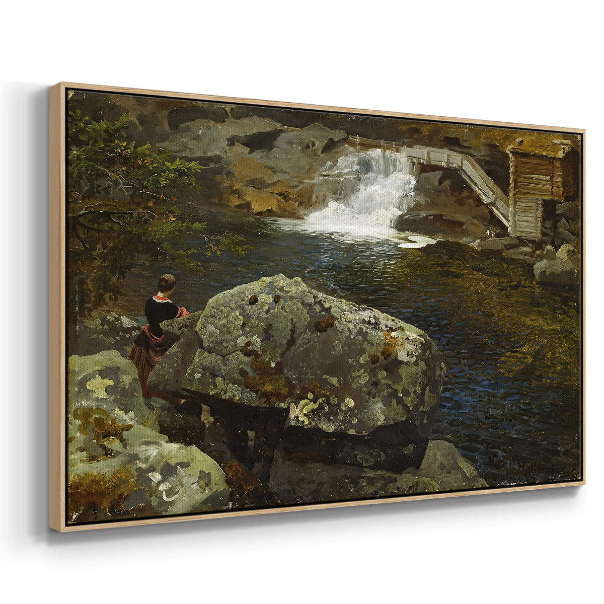 By the Mill Pond (En Mølledam), 1850 - Floater Framed Canvas Print