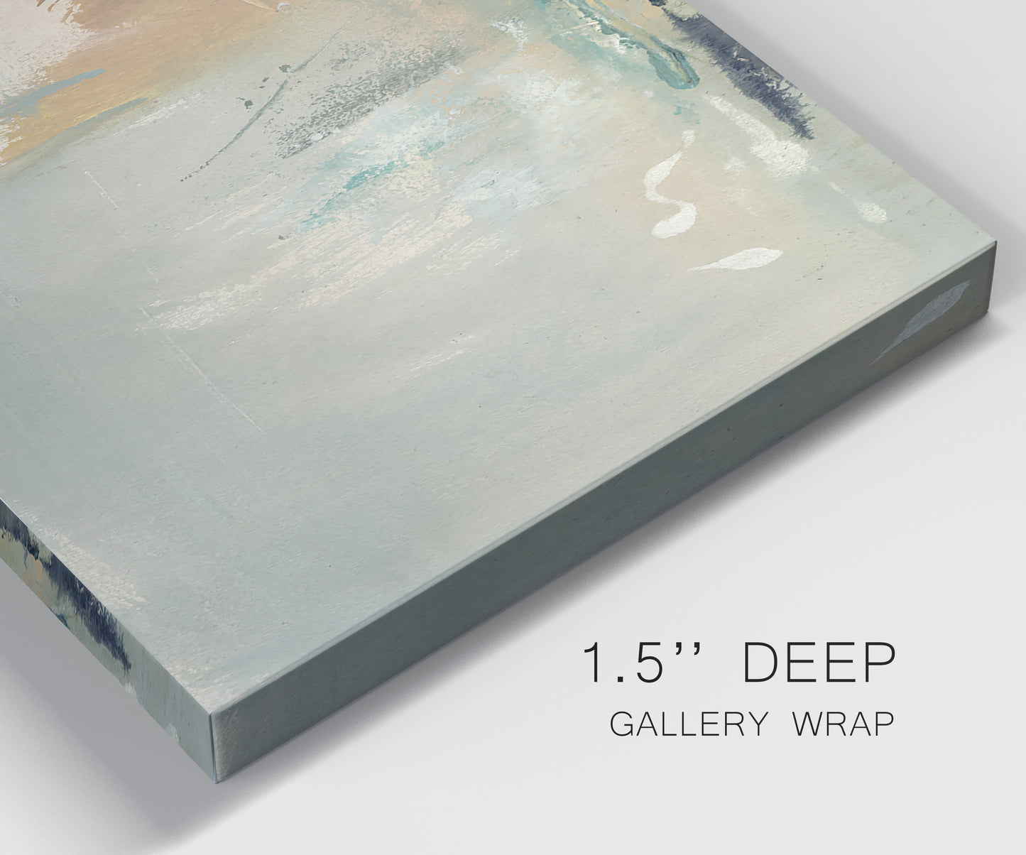 Close-up view of wrapped canvas corner featuring minimalist abstract emotional fields.