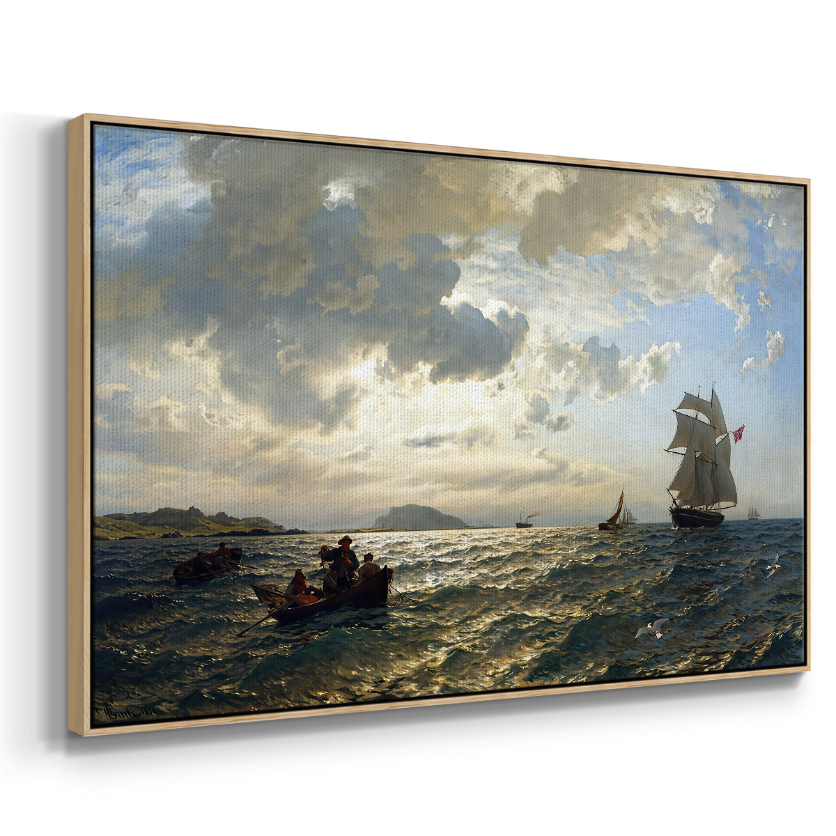 Fresh Breeze on the Norwegian Coast, 1876 - Floater Framed Canvas Print