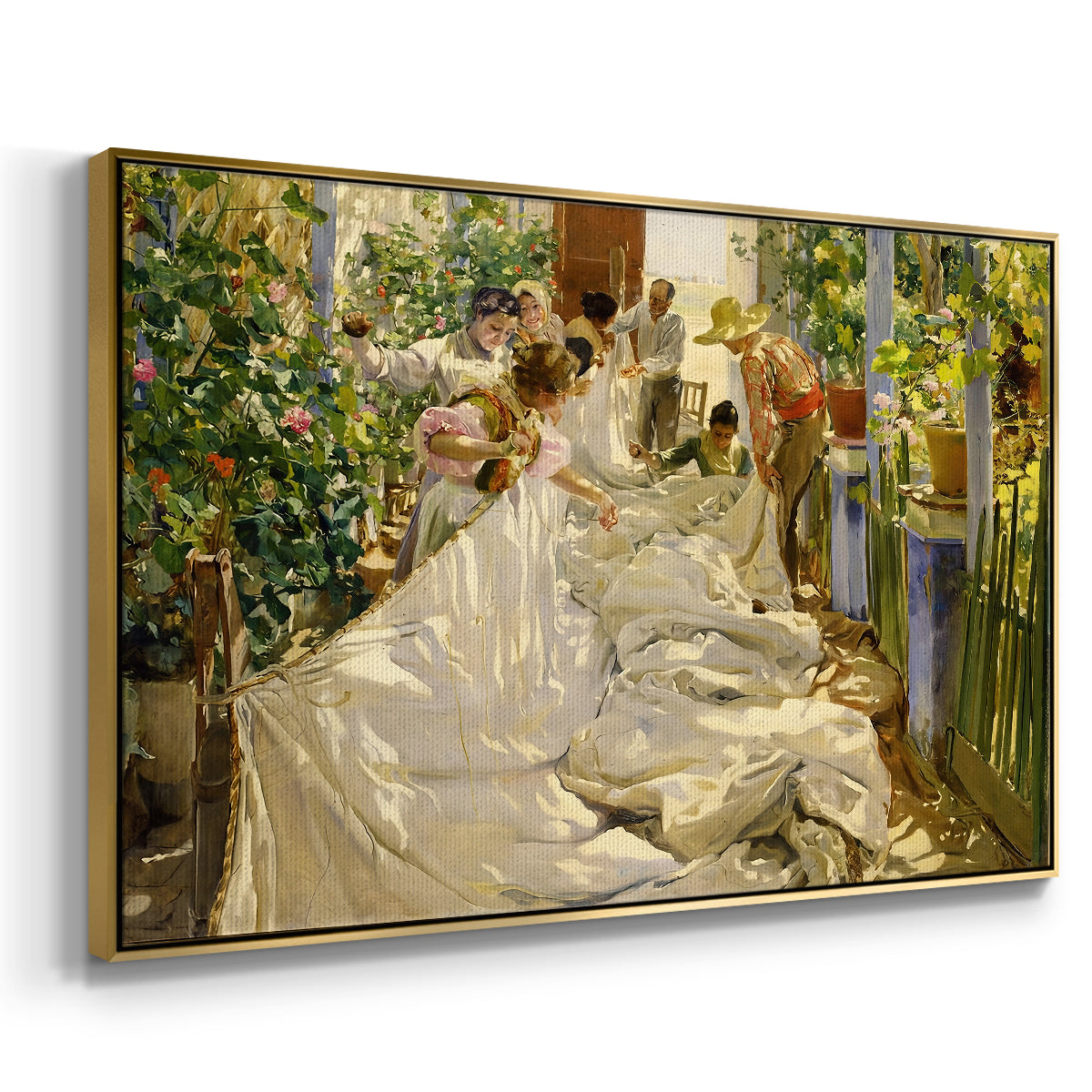 Sewing the Sail, 1896 - Floater Framed Canvas Print