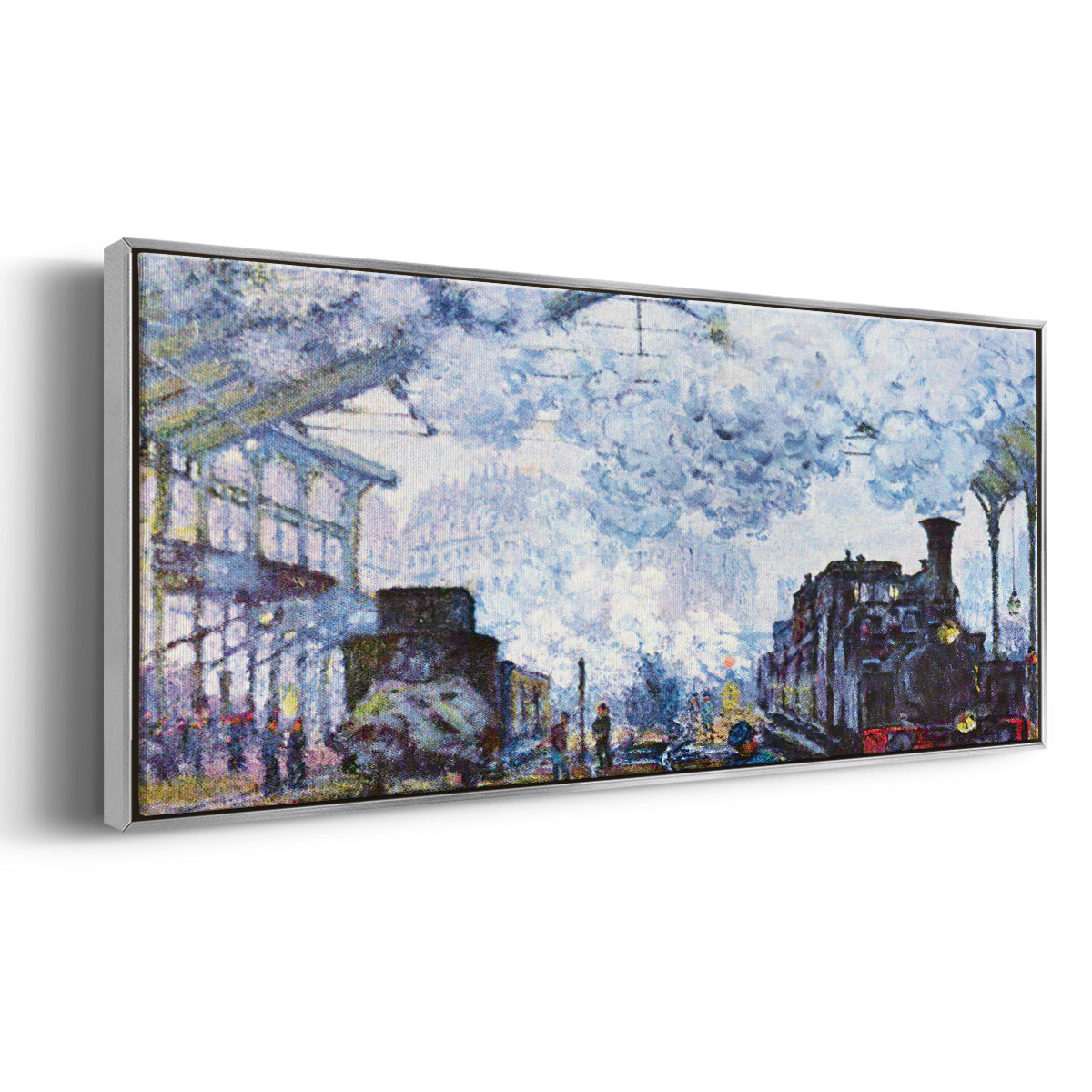 Saint Lazare Station in Paris, Arrival of a Train - Floater Framed Canvas Print
