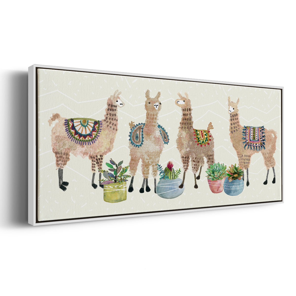 Llama Party - Floater Framed Canvas Print