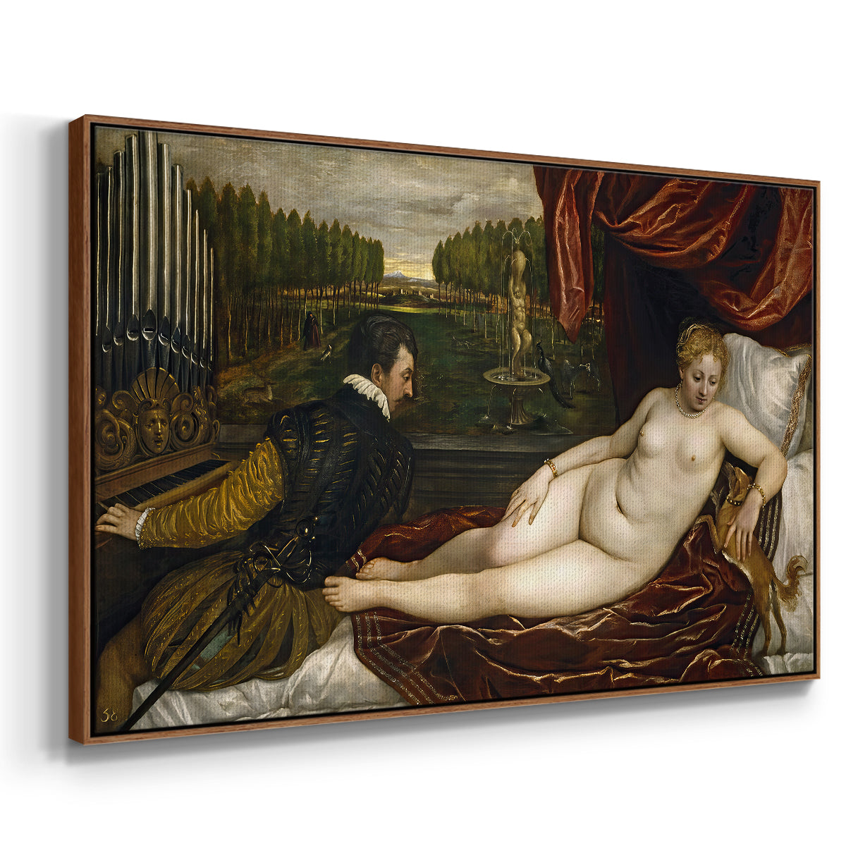 Venus with an Organist and a Dog, c. 1550 - Floater Framed Canvas Print