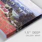 Close-up view of wrapped canvas corner featuring poppy field at giverny in bloom.