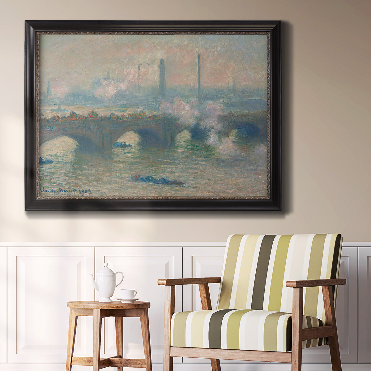 Waterloo Bridge, Gray Day - Ornate Framed Canvas Print