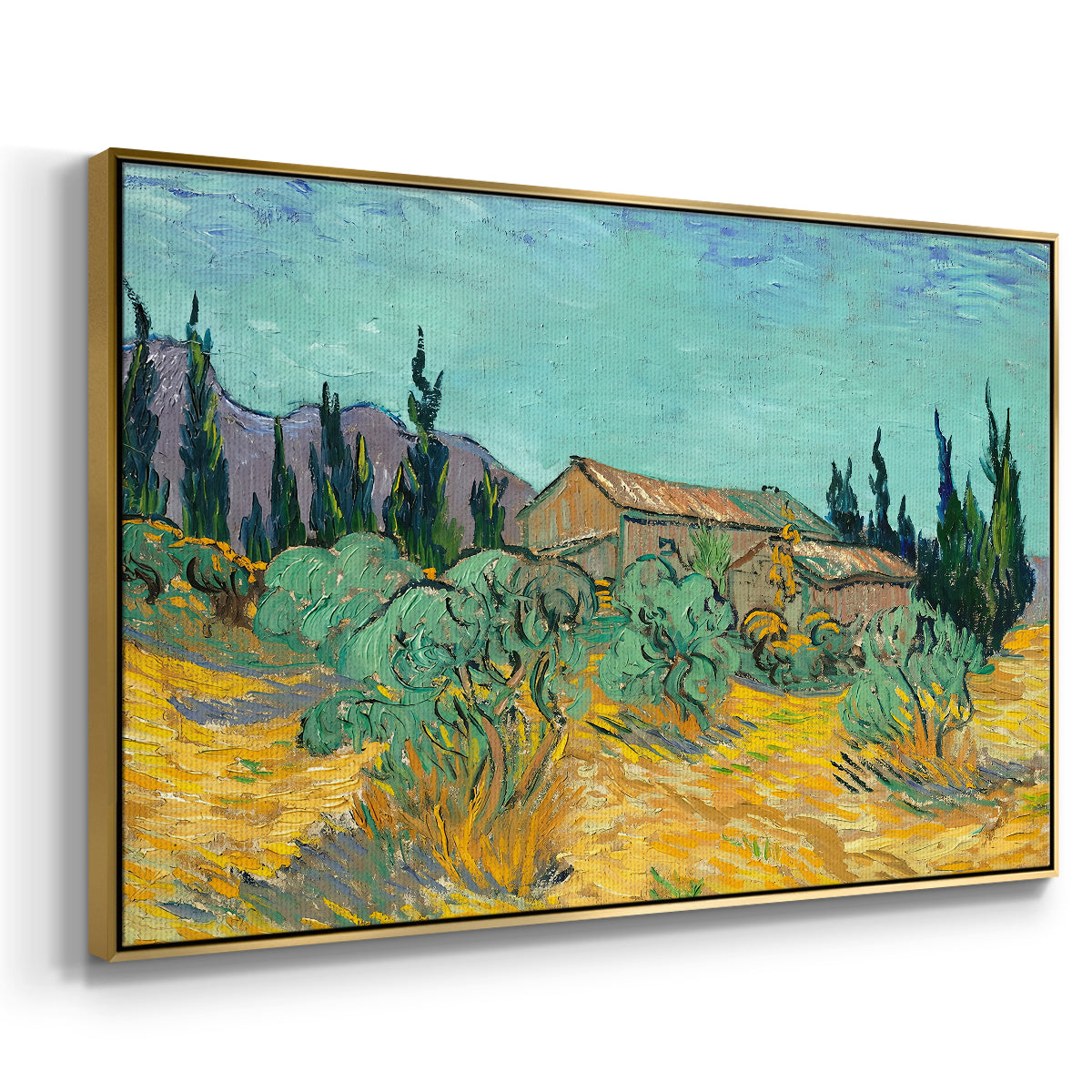 Wooden Sheds Among the Olive Trees and Cypresses, 1889 - Floater Framed Canvas Print