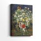 Side view of a canvas art print of a stylized composition with blooms and strong contrast, showing gallery-wrapped depth.