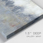 Close-up view of wrapped canvas corner featuring soft grey abstract horizon.