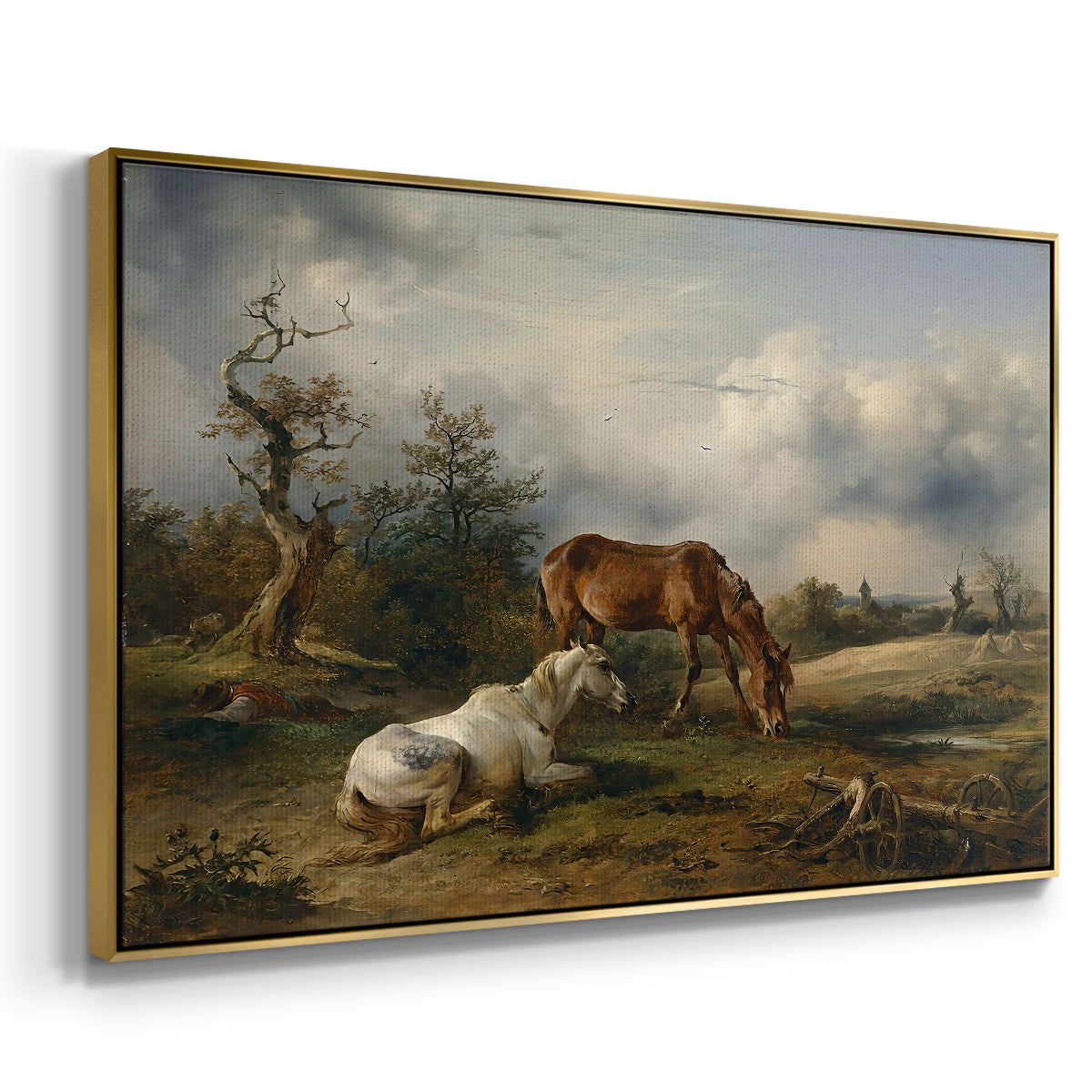 Two Horses on the Pasture, c. 1825 - Floater Framed Canvas Print