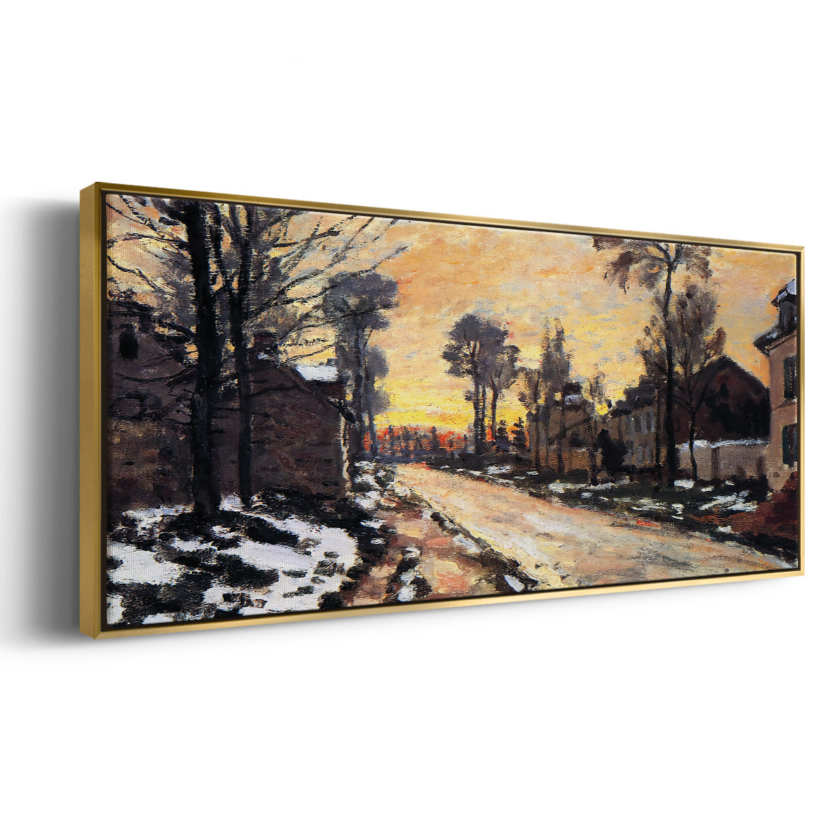 Road at Louveciennes, Melting Snow, Sunset, 1870 - Floater Framed Canvas Print