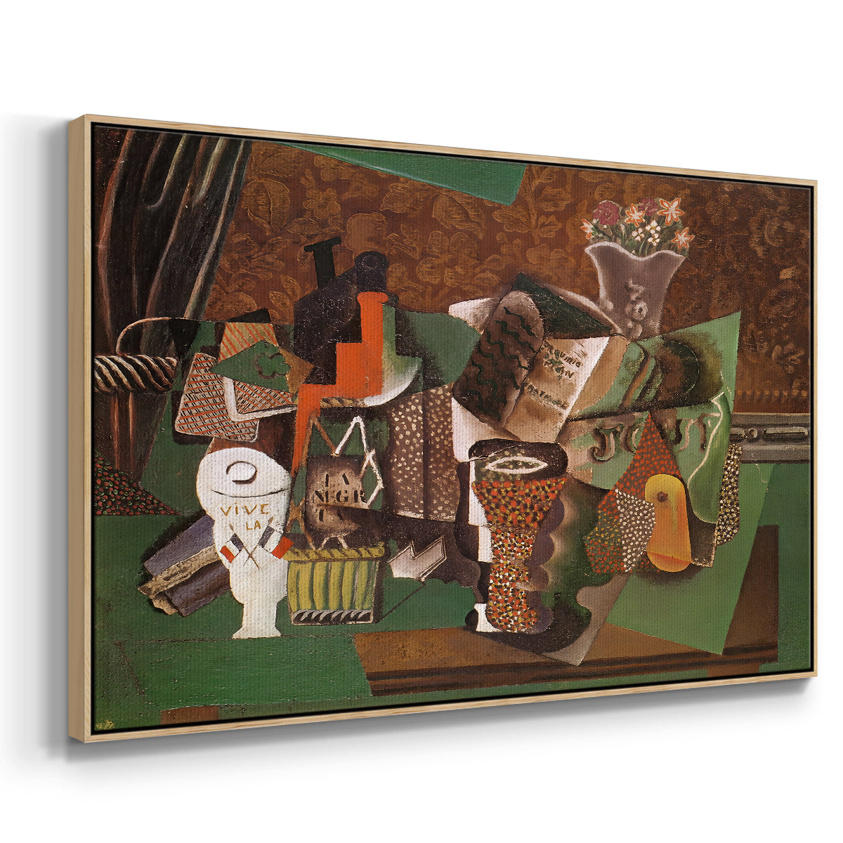 Playing Cards, Glasses, Bottle of Rum: "Vive la France", 1914-1915 - Floater Framed Canvas Print