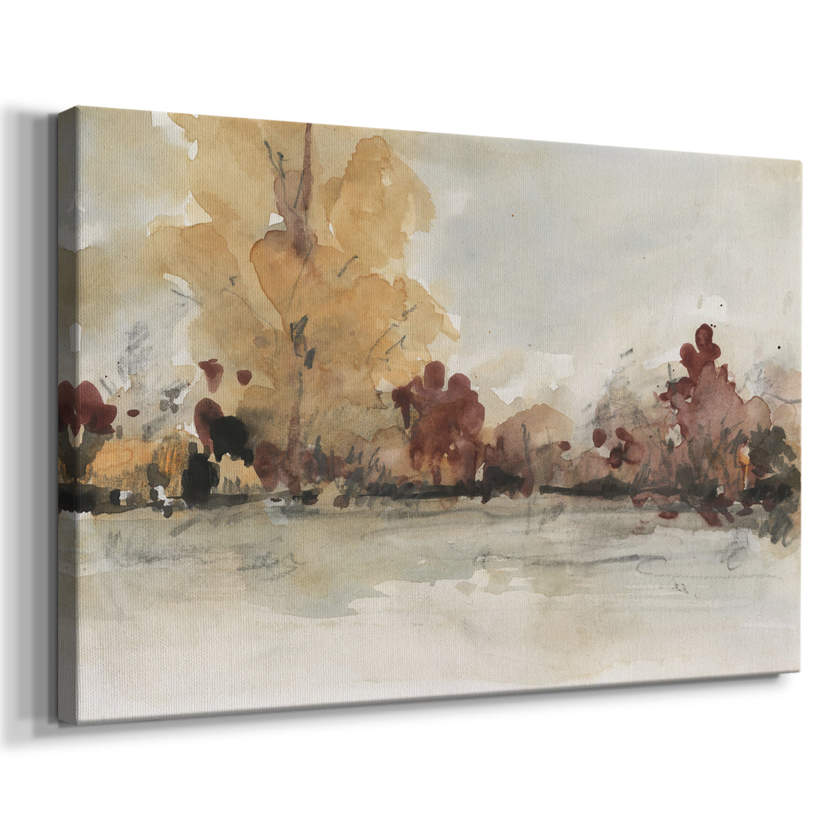 watercolor,landscape,autumn,trees,lake,serene,overcast,foliage,nature,artistry,peaceful,outdoors,colors,calm,brush strokes,scenery,canvas,environment,tranquility,sky,reflection,beauty,landscape painting,nature painting,soft palette,golden leaves,red hues,atmospheric,impressionistic,light,tranquil space,nature view,natural landscape,colorful landscape