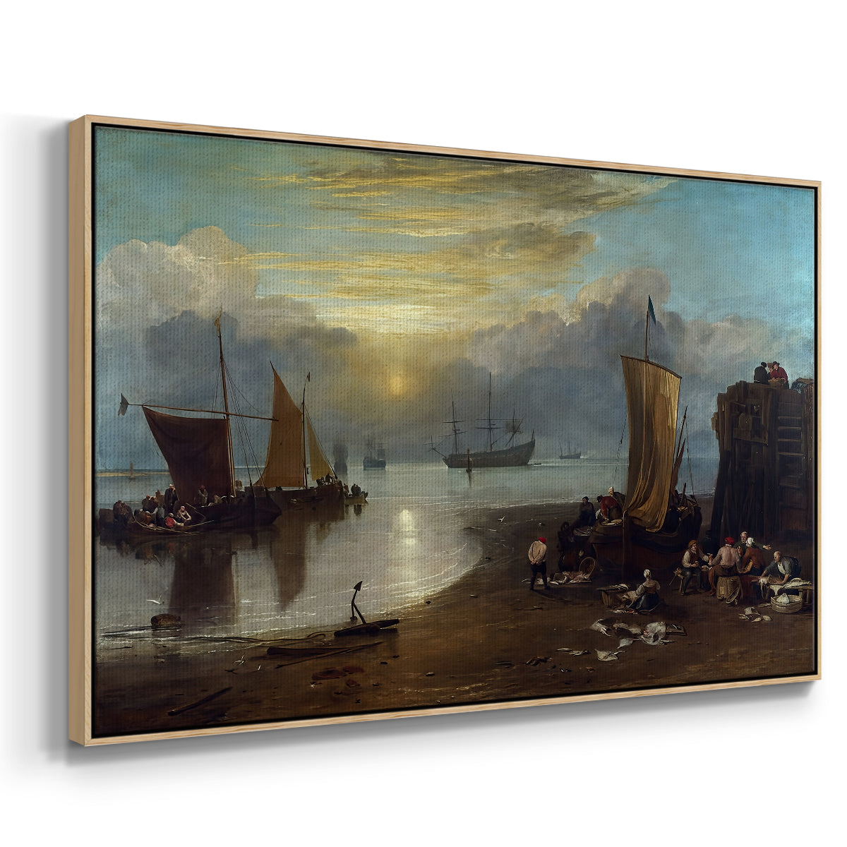 Sun Rising through Vapour: Fishermen Cleaning and Selling Fish, c. 1807 - Floater Framed Canvas Print
