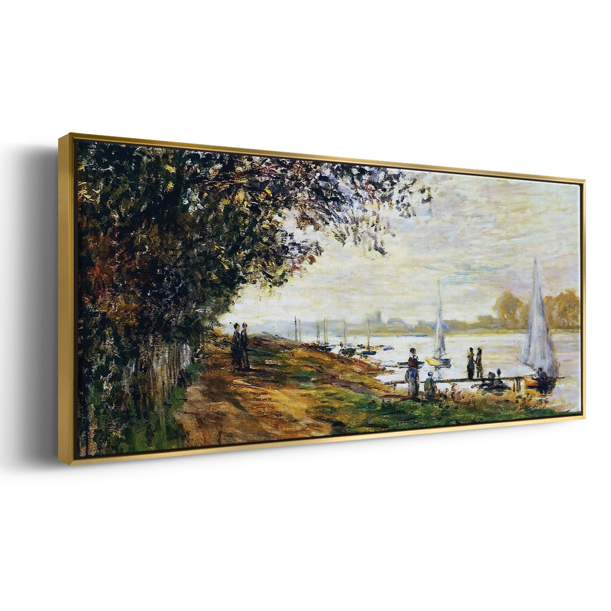 The Riverbank at Le Petit - Floater Framed Canvas Print