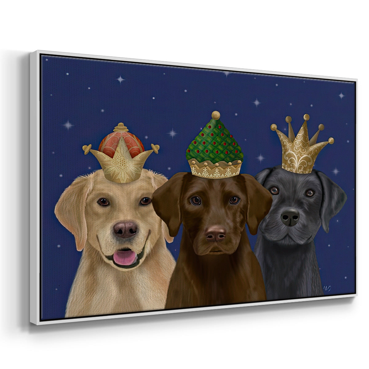 Christmas Labradors, Three Kings - Floater Framed Canvas Print