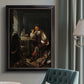 Classical portrait of a soldier smoking a pipe by Frans van Mieris the Elder in an {frame_style_descriptor} displayed in a neutral interior setting.
