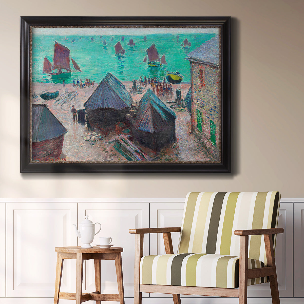 The Departure of the Boats Etretat - Ornate Framed Canvas Print