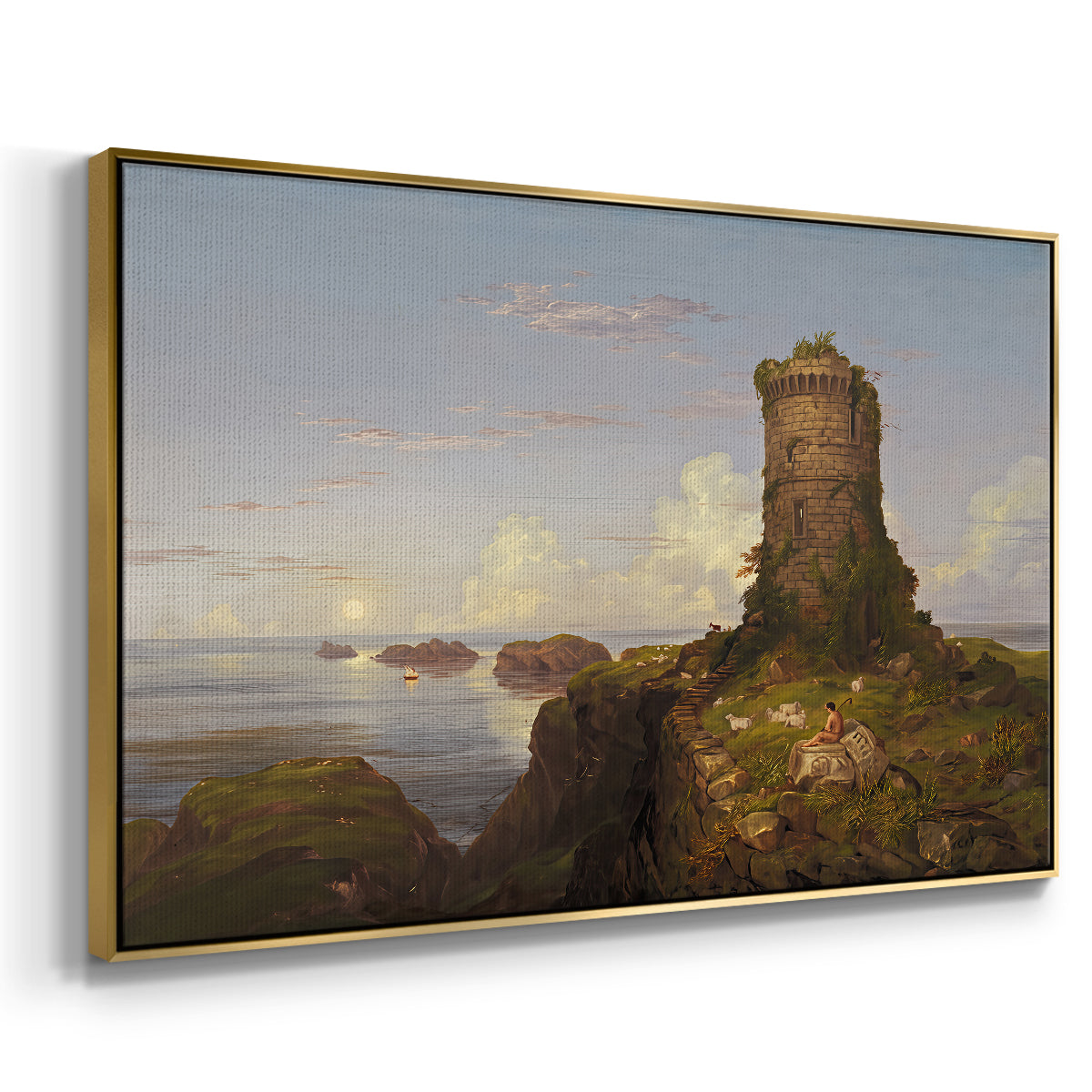 Italian Coast Scene with Ruined Tower, 1838 - Floater Framed Canvas Print