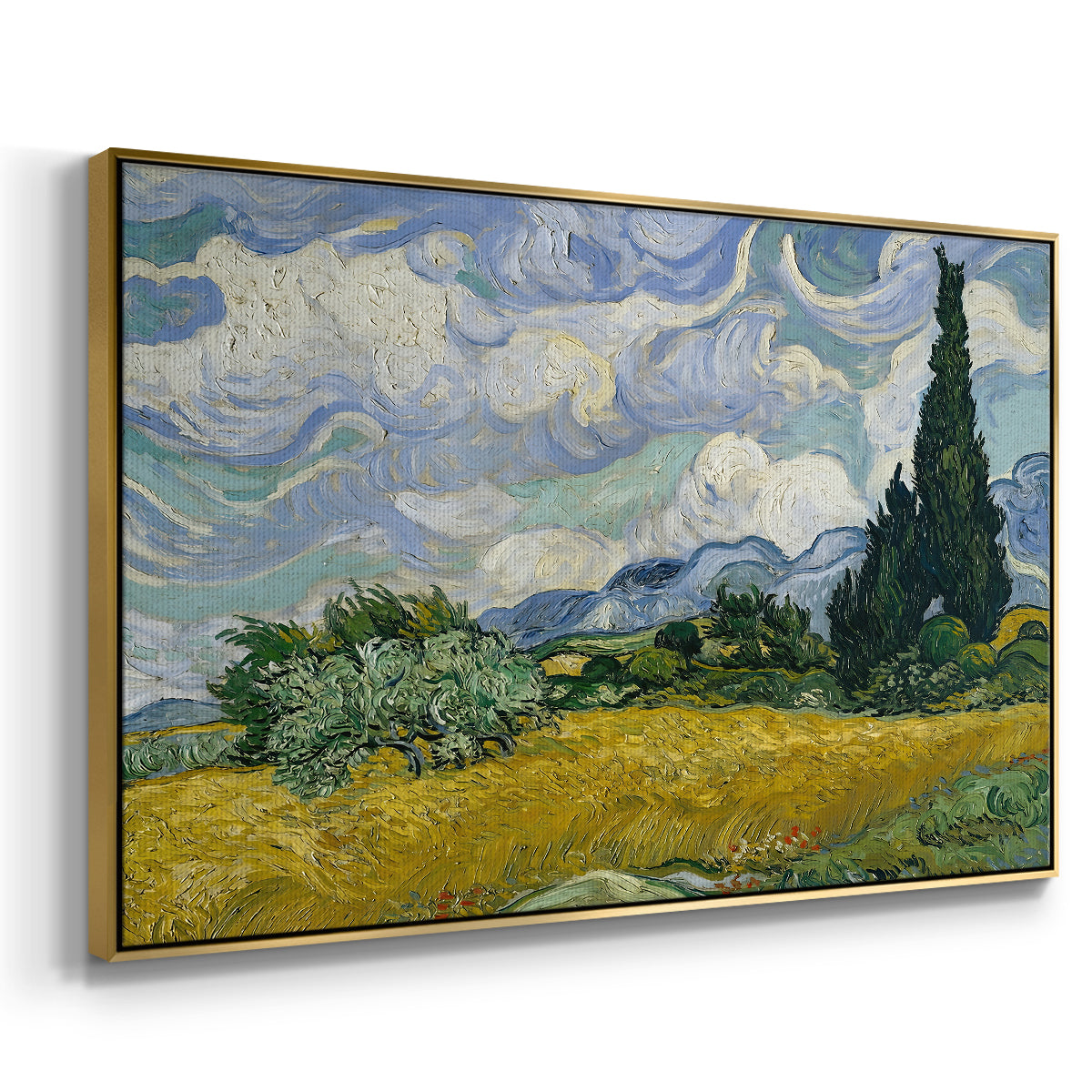 Wheat Field with Cypresses, 1889 - Floater Framed Canvas Print