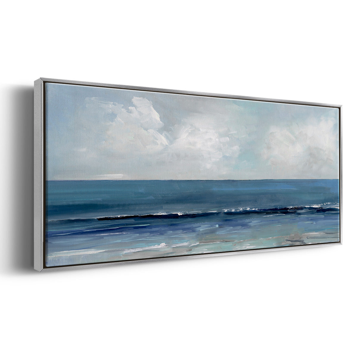 Cloudy Ocean Waves Horizon - Floater Framed Canvas Print
