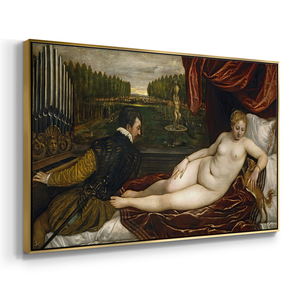 Venus with an Organist and a Dog, c. 1550 - Floater Framed Canvas Print