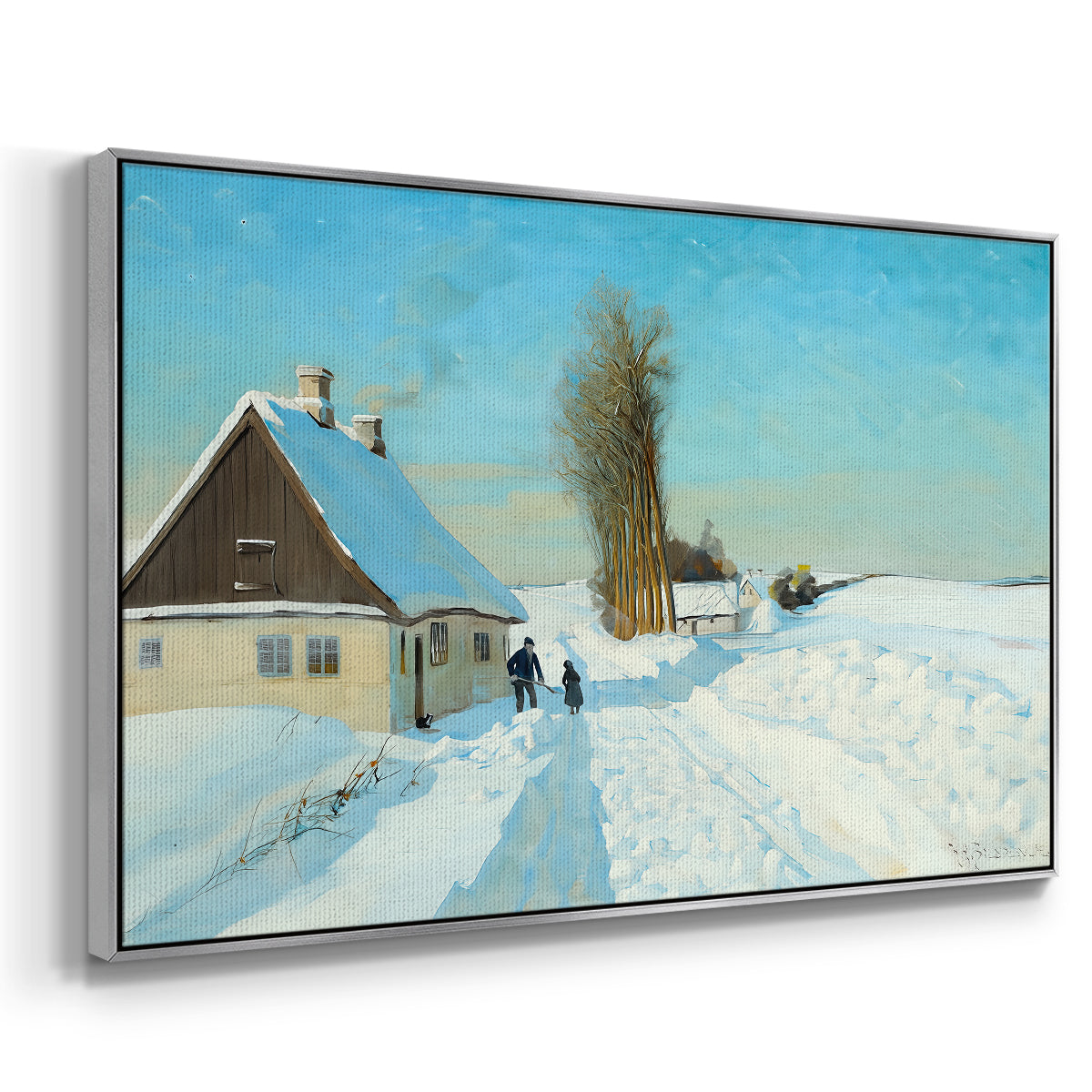 Shoveling Snow on a Beautiful Winter Day, c. 1898 - Floater Framed Canvas Print