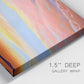 Close-up view of wrapped canvas corner featuring glowing sunset sky over landscape.