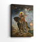 Side view of a canvas art print of a dramatic image with symbolic meaning and shadow, showing gallery-wrapped depth.