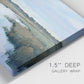 Close-up view of wrapped canvas corner featuring coastal plain with layered horizon.