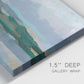 Close-up view of wrapped canvas corner featuring twilight landscape with fading light.