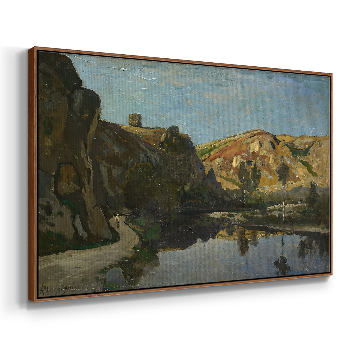 River Landscape with Cliffs, c. 1850-1860 - Floater Framed Canvas Print