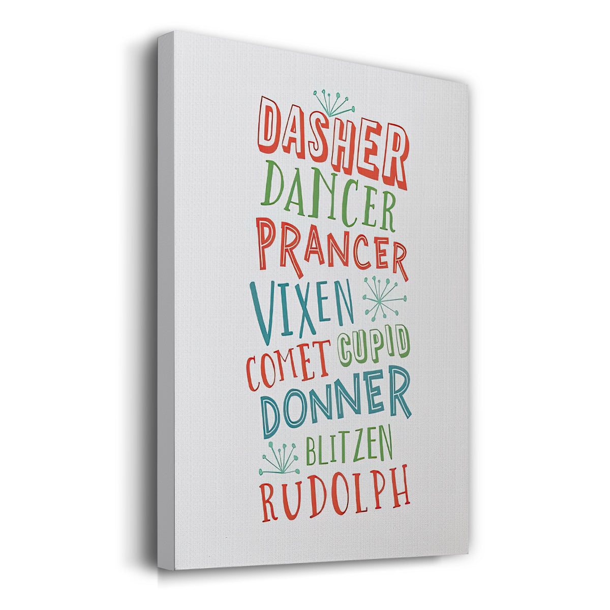 Reindeer Names  - Multicolor Light Gray - Gallery Wrapped Canvas