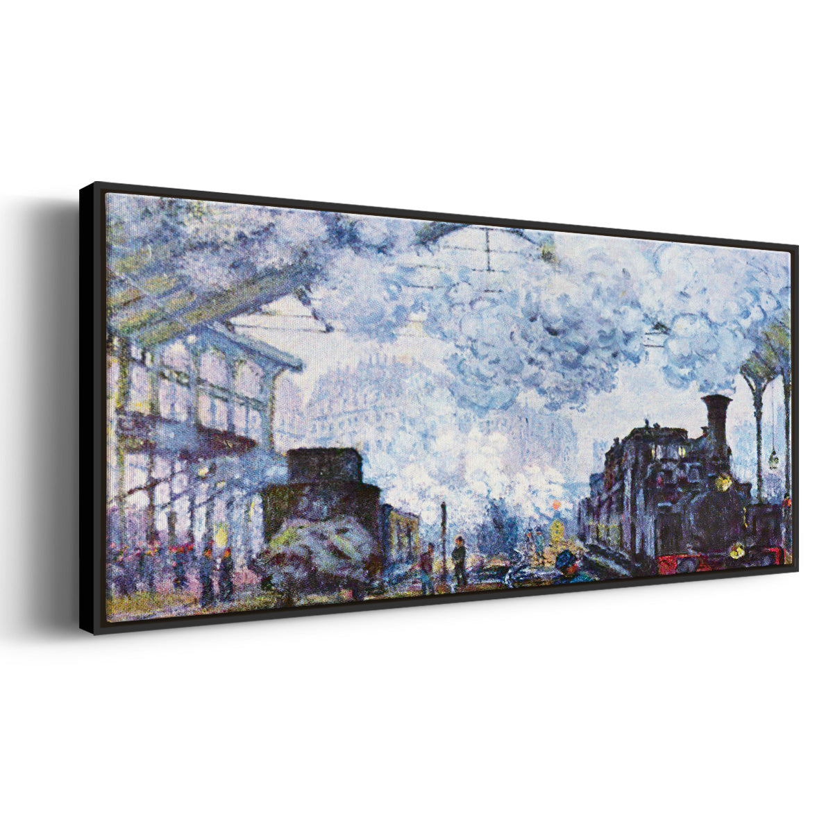 Saint Lazare Station in Paris, Arrival of a Train - Floater Framed Canvas Print