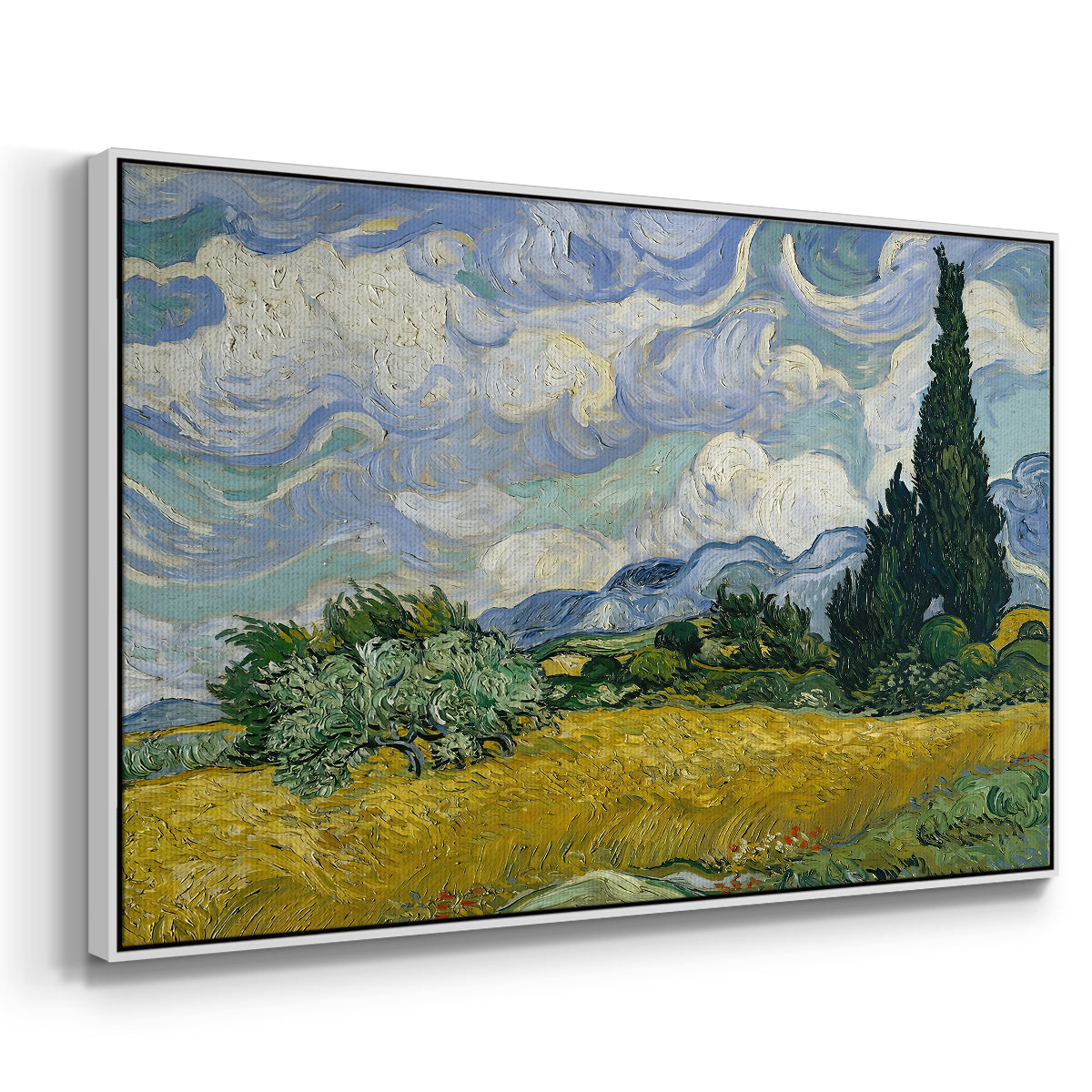 Wheat Field with Cypresses, 1889 - Floater Framed Canvas Print