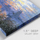 Close-up view of wrapped canvas corner featuring river sunset with reflections.