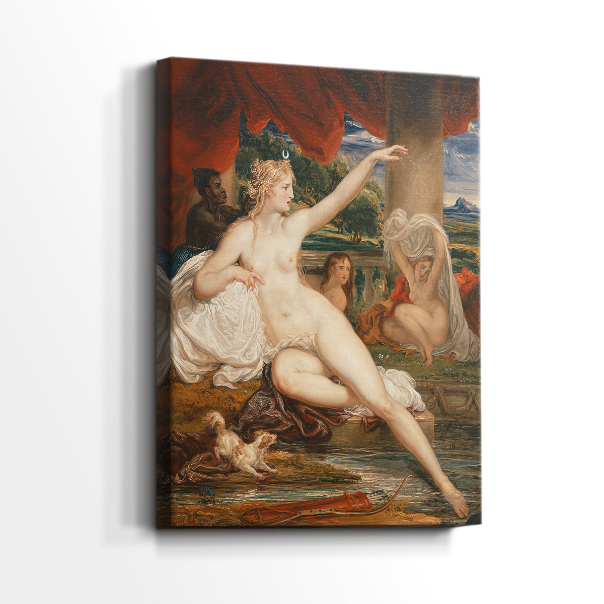 Side view of a canvas art print of a serene scene with gentle light and natural surroundings, showing gallery-wrapped depth.