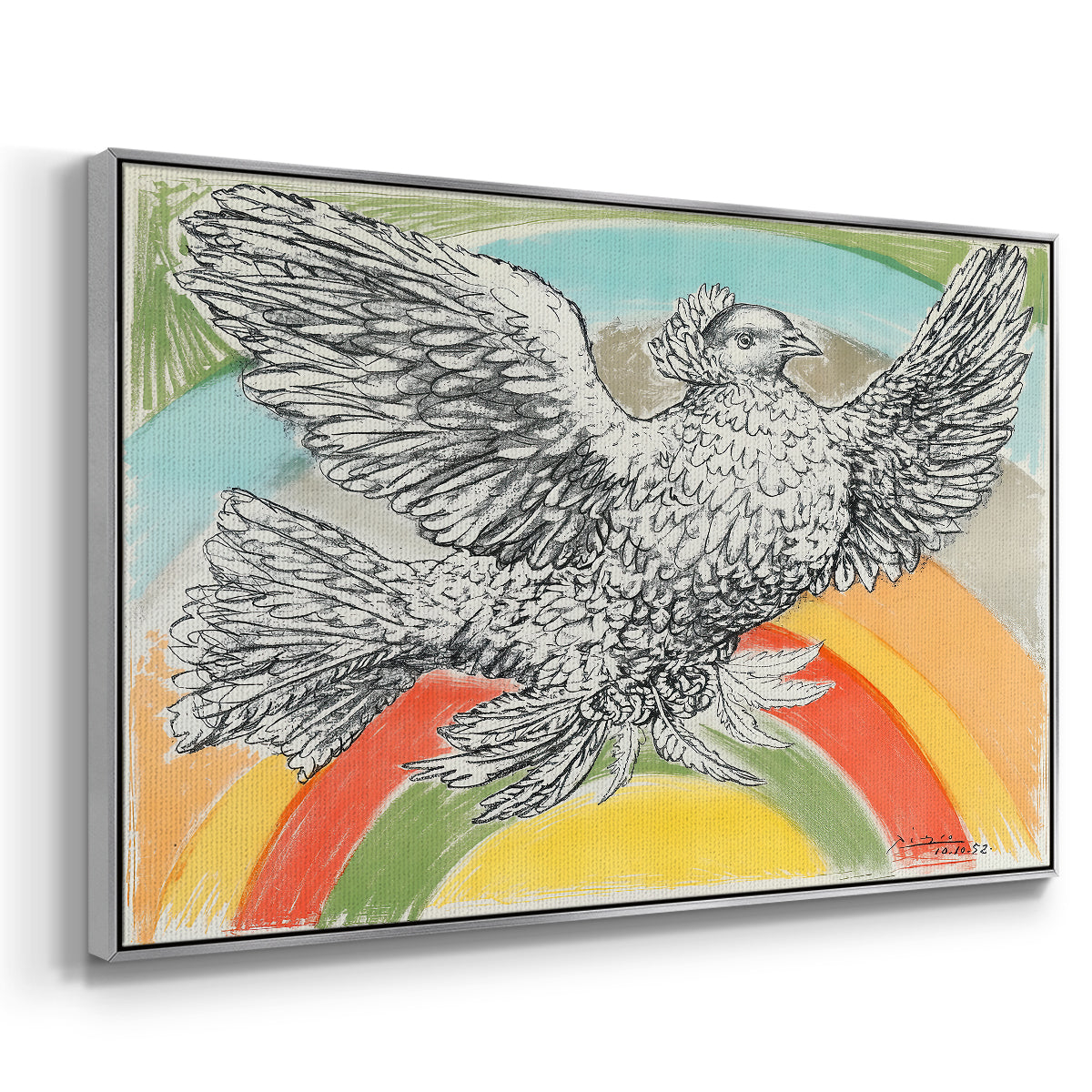 Flying Dove with Rainbow (Colombe volant à l'Arc-en-ciel), 1952 - Floater Framed Canvas Print