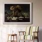 American social club scene painting by George Bellows in an ornate weathered white frame displayed in a light-toned interior setting.
