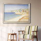 Impressionist Mediterranean jetty seascape by Paul Signac in an ornate champagne frame displayed in a light-toned interior setting.