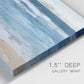Close-up view of wrapped canvas corner featuring rolling ocean waves near shore.