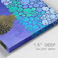 Close-up view of wrapped canvas corner featuring blue poppy floral abstraction.