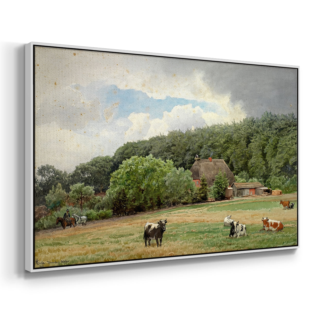 Farm with Grazing Cows (Bondegård med beitende kuer), 1892 - Floater Framed Canvas Print
