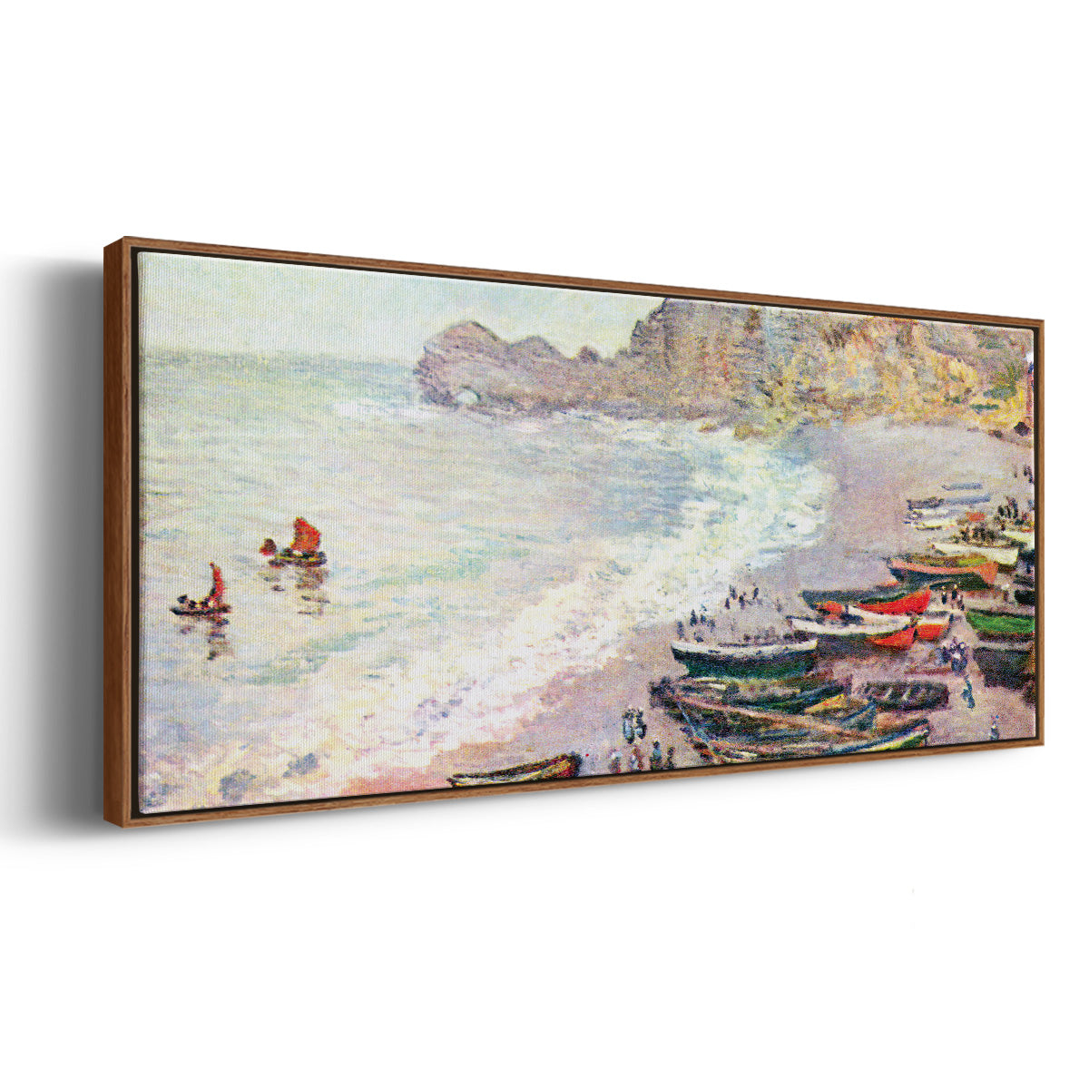 Étretat, the Beach and La Porte d'Amont - Floater Framed Canvas Print