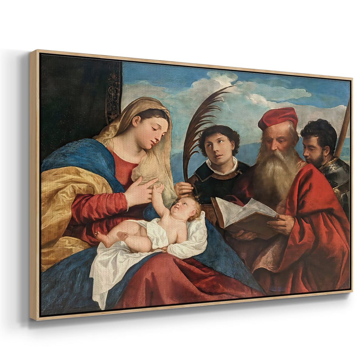 Mary and Child with Saints Stephen, Jerome and Maurice, c. 1510 - Floater Framed Canvas Print